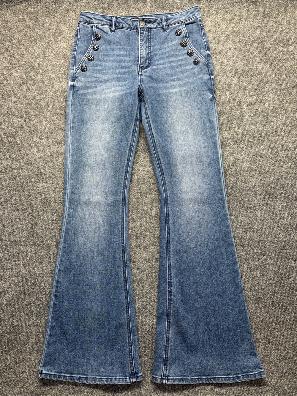 Cache Light Blue Flared Jeans with Decorative Buttons